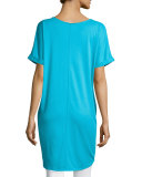 Long Cotton Interlock Tunic, Turquoise, Petite