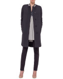 Sleeveless Striped Zip-Front Tunic, Cream/Black