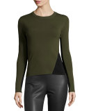 Cecilee Colorblock Crewneck Ponte Top, Army