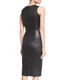 Sleeveless Leather Sheath Dress, Black