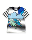 Striped Storm Cloud Jersey Tee, Navy/White/Black, Size 4-14
