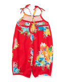 Sleeveless Floral Cross-Back Romper, Red/Multicolor, Size 9-24 Months