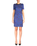Short-Sleeve Printed T-Shirt Dress, Violet/Blue