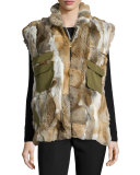 Rabbit Fur & Canvas Vest, Natural/Brown