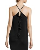 Tulla Sleeveless Silk Tie-Neck Top, Black