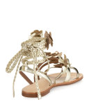 Blossom Leather Gladiator Sandal, Gold