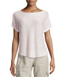 Short-Sleeve Bateau-Neck Linen Box Top, Plus Size