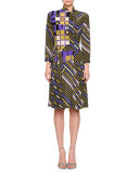 Asymmetric Button-Front Sheath Dress, Lavender/Black