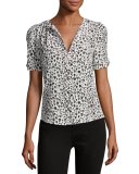 Amone V-Neck Silk Top, Black/White