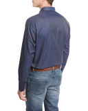 Tonal Glen Plaid Sport Shirt, Steel Blue