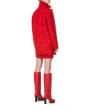 Notch-Collar Tiger-Print Coat, Red