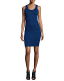 Disco Ribbed Metallic Tank Dress, UV Blue