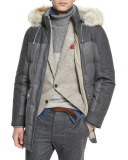 Mixed-Media Quilted Parka w/Fur-Trim Hood, Lead