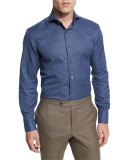 Textured Solid Long-Sleeve Sport Shirt, Indigo