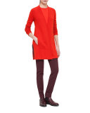 Cashmere Fringe-Trim Long Cardigan, Papaya