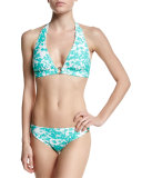 Floral-Print Center-Ring Halter Swim Top