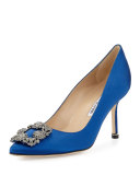 Hangisi Crystal-Buckle Satin 70mm Pump, Cobalt