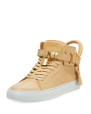 Men's 100mm Leather Mid-Top Sneaker, Natural