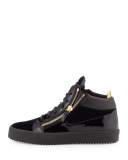 Men's Velvet & Patent Leather Mid-Top Sneaker