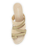Melisa Snake-Embossed Strappy Slide Sandal, Platino