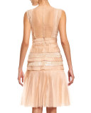 Sleeveless Bateau-Neck Embroidered Dress, Powder Pink