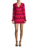 Annelise Bell-Sleeve Embroidered-Dot Minidress, Aurora