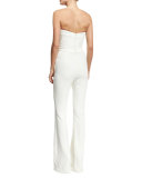 Pearly-Inset Strapless Jumpsuit, White