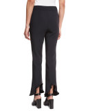 William Circle Ruffle-Hem Ponte Pants, Black