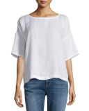 Short-Sleeve Linen Boxy Top, Petite