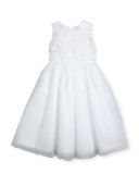 Sleeveless Floral Tulle & Organza Special Occasion Dress, White, Size 2-14