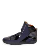 Etman Rubberized Leather High-Top Sneaker, Dark Gray