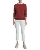 Cropped Flare Jeans W/Frayed Hem, Natural
