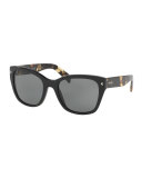 Printed Monochromatic Square Sunglasses, Black