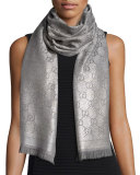 Shimmery GG Pattern Scarf, Silver