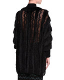 Zigzag Shawl Cardigan W/Fringe Trim, Black
