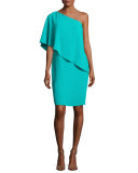 One-Shoulder Asymmetric Popover Cocktail Dress, Jade