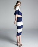 High-Waist Wide-Striped Pencil Skirt