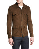 Lightweight Suede Button Jacket, Olive