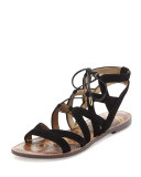 Gemma Suede Flat Lace-Up Sandal, Black