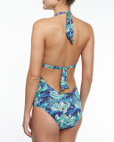 Night Shadow Feather-Print One-Piece Swimsuit, Multicolor