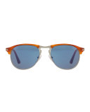 Half-Rim Light-Horn Acetate Sunglasses, Light Brown