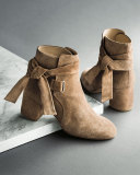 Dalia Suede Ankle-Tie Bootie, Camel