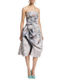 Strapless Floral-Print Cocktail Dress, Pale Lilac
