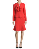 Long-Sleeve Ruffle-Front Dress Suit, Paprika
