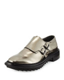 Shiny Double-Monk Strap Shoe, Gunmetal 
