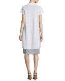 Skinny-Striped Organic Linen Tank Dress, White/Black