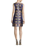 Sleeveless Floral Paisley Silk Cocktail Dress, Plum/Multicolor