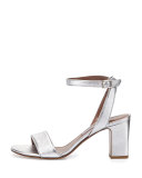 Leticia Metallic Ankle-Wrap Sandal, Silver
