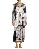 Yuzen Floral-Print Silk Caftan, Multi Pattern