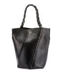 Hex Medium Whipstitch Leather Bucket Bag, Black